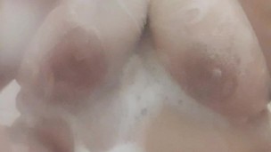 Arab BBW has a soapy shower with you