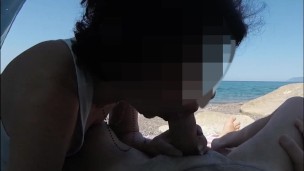 Exhibitionist Outdoor Amateur Girl Sucks Big Cock on Nudity Beach public to voyeur with cum