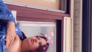 Playing with my tits out doors 