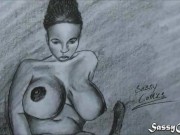 Speed art drawing - Big Breasts African teen handjob