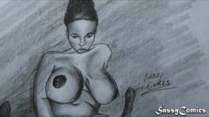 Speed art drawing - Big Breasts African teen handjob