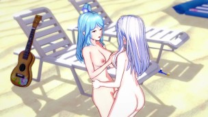 Aqua and Emilia having fun in the real world! (3d Hentai) (Isekai Quartet) (Konosuba) (Re:Zero)