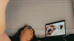 tatted pawg in lingerie fucks her wet pussy looking at porn pov part 1 (vertical)