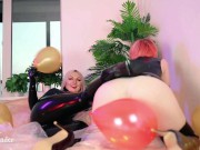 Air Balloon Looner Hot Fetish 2 Lesbians in tight shiny rubber clothes having fun 9/16
