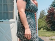 Super powerful standing piss outside with my tits out 2/16