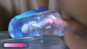 Cum Meter 21, Huge creampie, Transparent fleshlight, Moaning, 透明オナホール、オナホ、中出し、喘ぎ