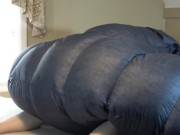 Puffy Jacket Lover Humping Huge Down bag Comforter Until He Cums. Shiny Nylon Bed Humping!! 8/16
