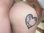 Tattooed couple’s quickie kitchen creampie 10/16