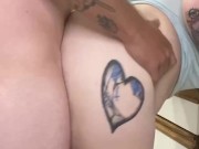 Tattooed couple’s quickie kitchen creampie 12/16