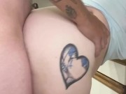 Tattooed couple’s quickie kitchen creampie 8/16