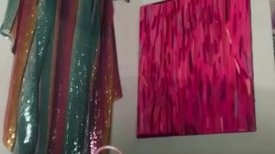 Fat girl stretches asshole with anal beads