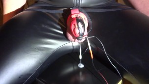 E-stim cum milking with chastity cage