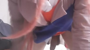 Chica trans con cosplay de monika tocándose el surprise ♥