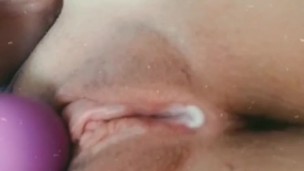 Creamy pussy drips more during orgasm