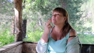 Cute bbw outdoor smoking