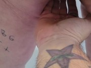 Submissive pisses on owners hand.    10/16