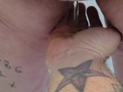 Submissive pisses on owners hand.    4/16