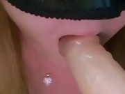 Close blowjob tease with dildo