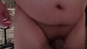 Fat boy showing off and cums