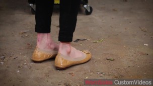 WornSoles | Hot Girl In Filthy Ballet Flats Getting Her Shoes Filthy | Well Worn Shoes
