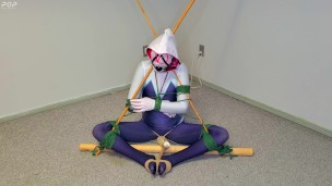 Spider-Gwen's Bondage Escape Practice #2: Triangle Tied while Getting Teased