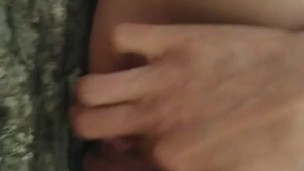 Pissing and pushing egg in the forest