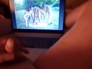 Jerking off with cumshot while watching porn