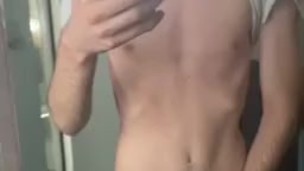 Gay twink cums in sink
