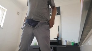 Hot guy jerking off in the barhroom