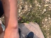 She held my cock for me to go pee on some bushes outside near a pond in the woods