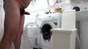 desperate pissing on laundry... with a surprise :)