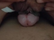 Panties rubbing my boyfriend's cock and cum. Ele gosta da minha calcinha e eu adoro a sua pica 9/16