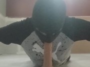Crossdresser does Deepthoat Dildo Pushups