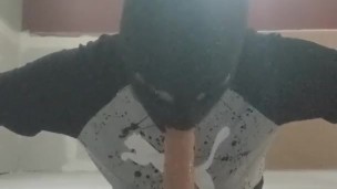 Crossdresser does Deepthoat Dildo Pushups