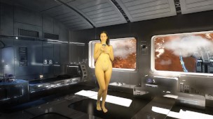 Bathroom Piss. Naked reading. High tech room in cosmos. Julia V Earth.