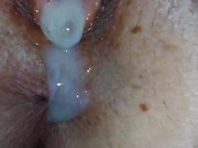 Extreme close up! Cum flowing and dripping into pussy! 13/16