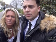 DEBT4k Curly blonde is enjoying sex while cuckold groom is watching 3/16