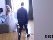 DEBT4k Curly blonde is enjoying sex while cuckold groom is watching 5/16