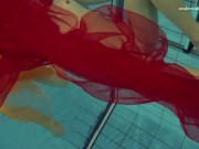 Nastya strips her clothes and shows naked hot body in the pool 15/16