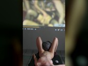 I make him lick my wet pussy while i watch porn - blindfolded - until i cum hard and he keeps lickin 13/16