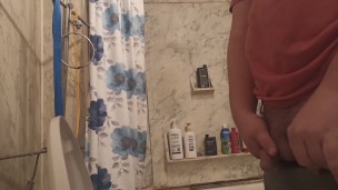 Fat dick teen pisses, showers and eats cum