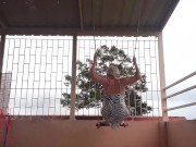 Cute housewife has fun without panties on the swing Slut swings and shows her perfect pussy 1 6/16