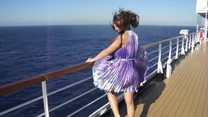 Wind blows my dress up to expose my juicy ass