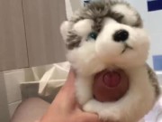 Jacking off and cumming with help from my plush wolf