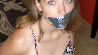 Girl duct taped and touched