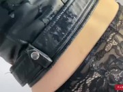 Step sister in leather jacket caught step Brother playing cockhero and helped him cum P1 16/16