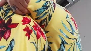 FlashingBig jugs & ass while smoking in public