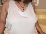 Bathtime pussy and anal dildo fuck 