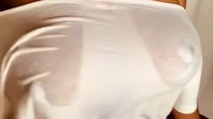 Big natural tits nipple play on wet shirt