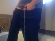 Fast pissing in the tub trying to stay clean during work 11/16